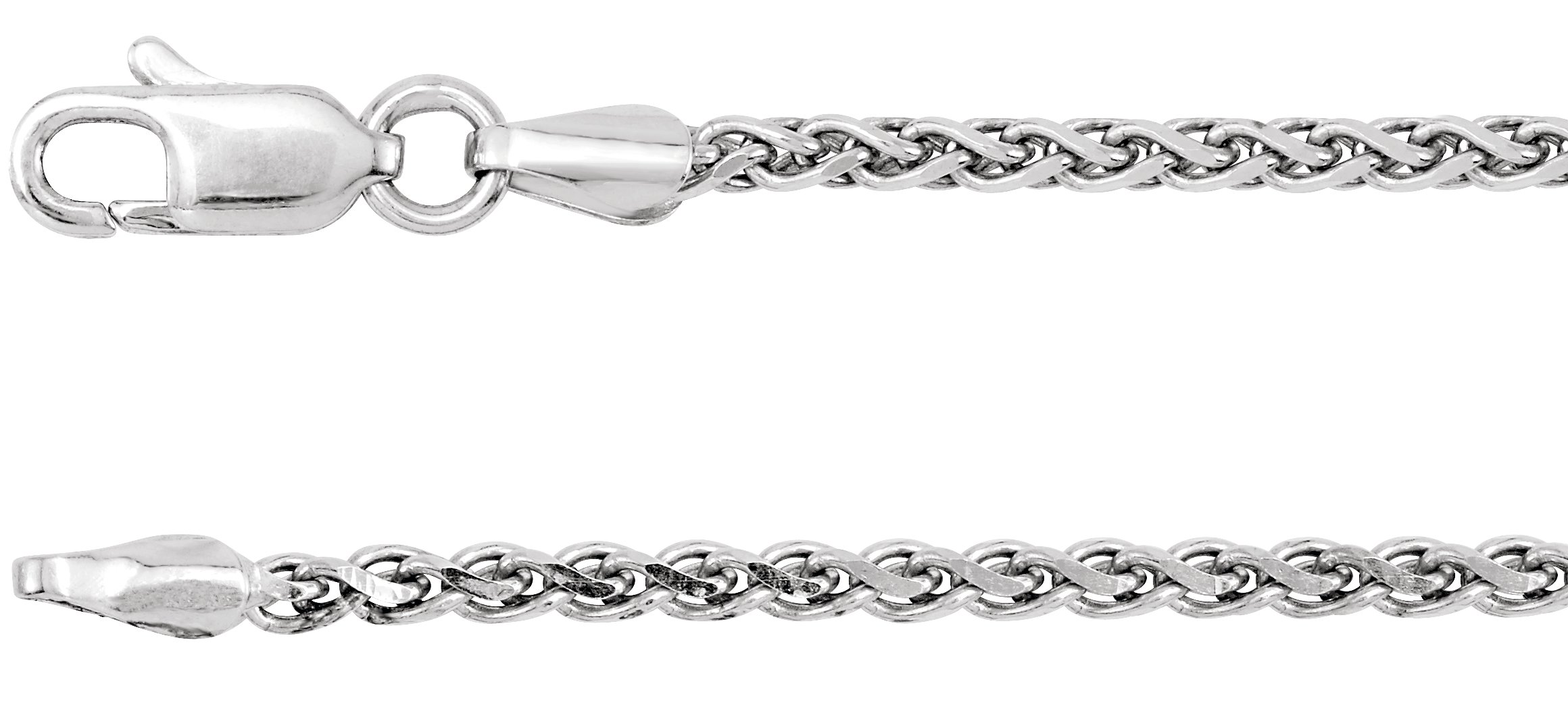 14K White 2 mm Diamond-Cut Wheat 7" Chain 