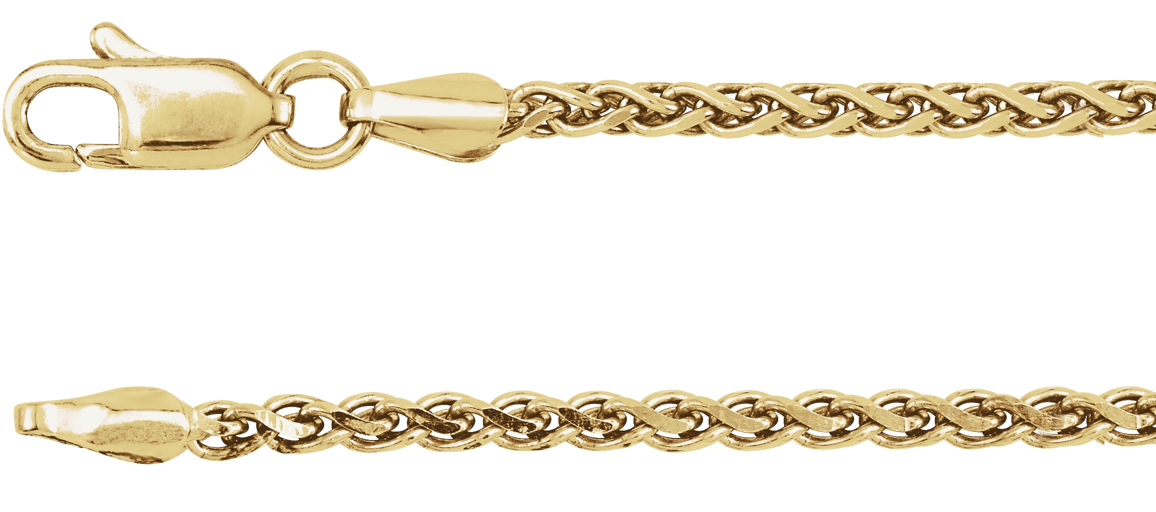 14K Yellow 2 mm Diamond-Cut Wheat 16 Chain