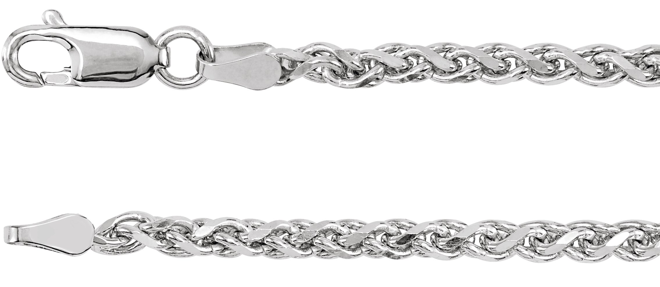 14K White 2.75 mm Diamond-Cut Wheat 24" Chain
