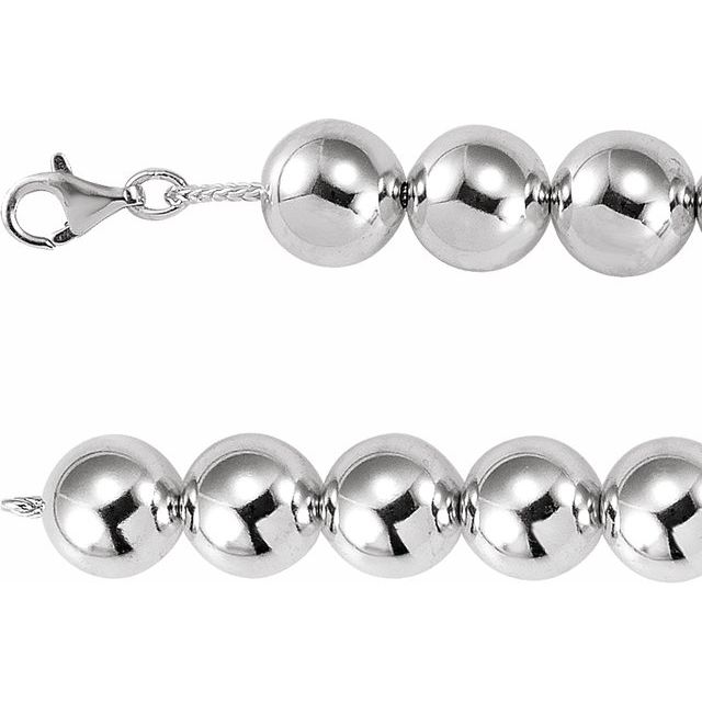 Sterling Silver 16 mm Bead Chain 8" Bracelet
