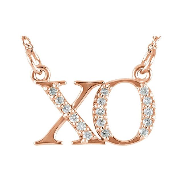 14K Rose .07 CTW Natural Diamond "XO" Phrase 16 1/2" Necklace