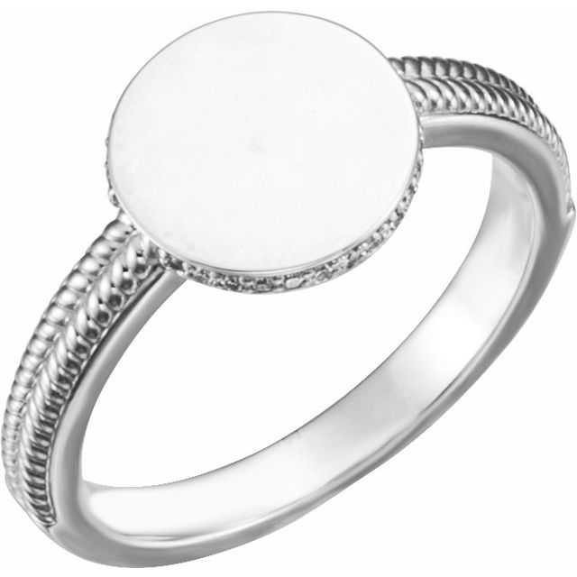 Sterling Silver .06 CTW Diamond 10 mm Round Signet Ring