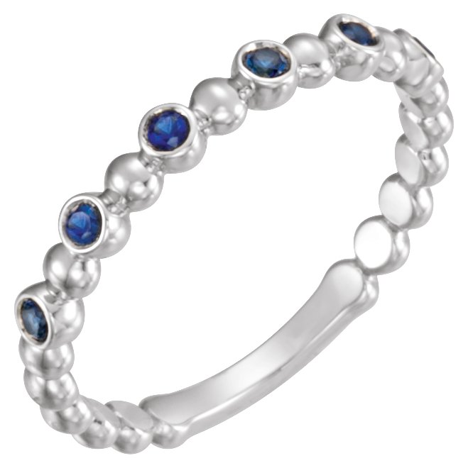 14K White Natural Blue Sapphire Stackable Ring