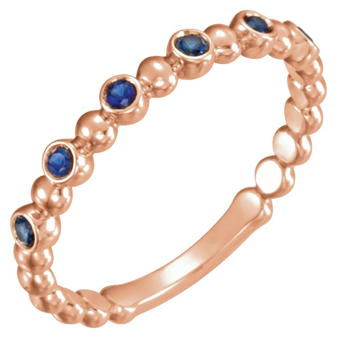 14K Rose Natural Blue Sapphire Stackable Ring