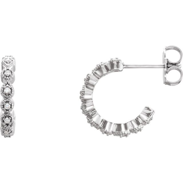 14K White 11.2 mm 1/10 CTW Natural Diamond Huggie Hoop Earrings 