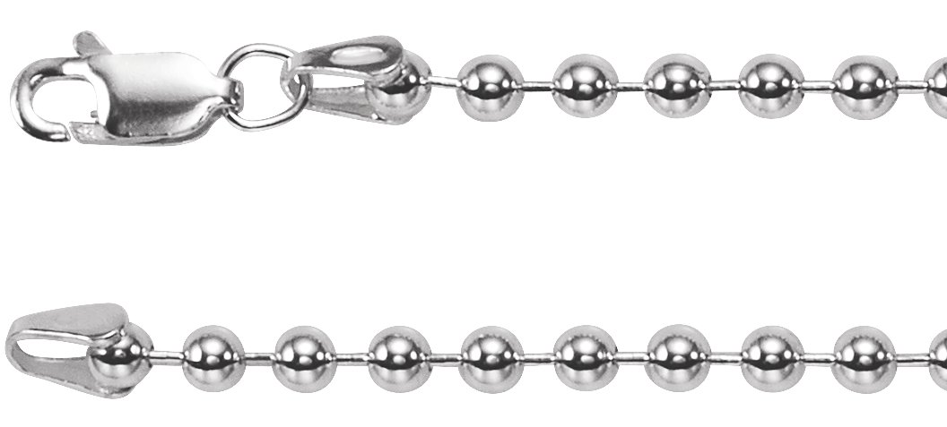 3mm Sterling Silver Bead Chain with Lobster Clasp 20 inch Ref 624902