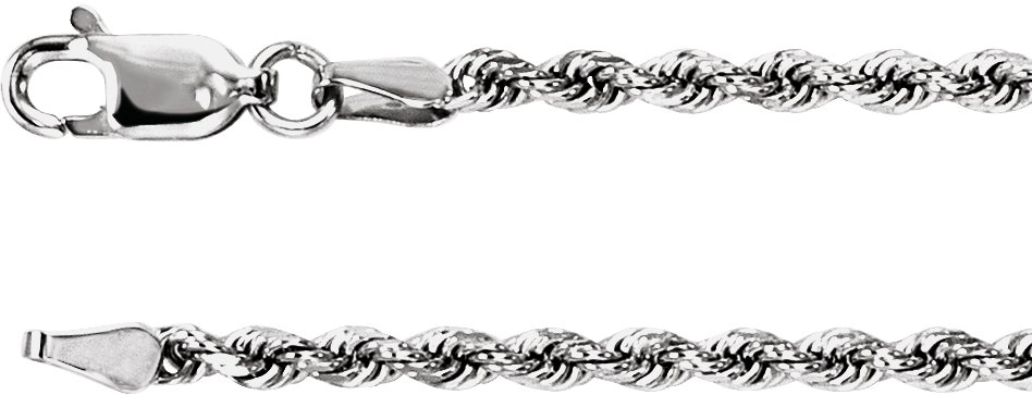 14K White 2.4 mm Diamond-Cut Rope 24" Chain