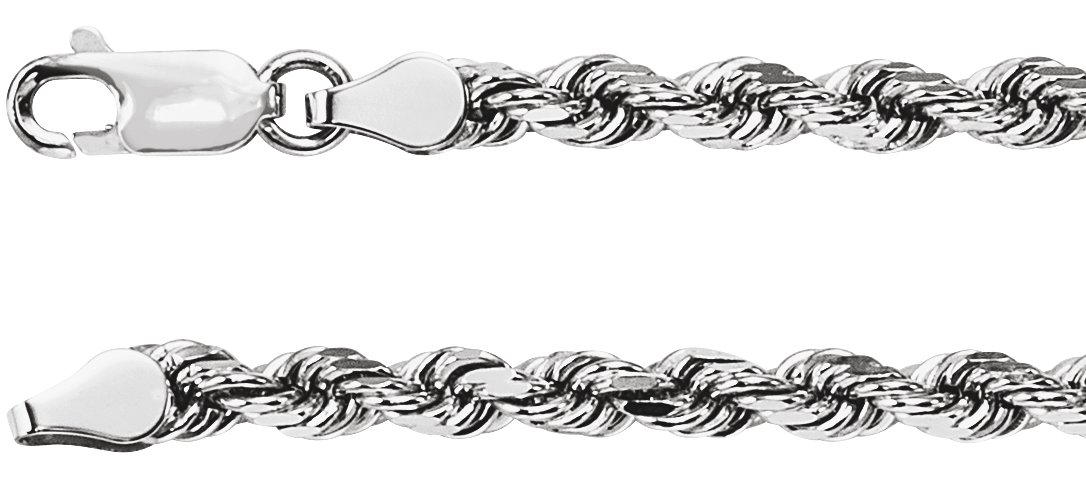 14K White 3.9 mm Diamond-Cut Rope 18" Chain