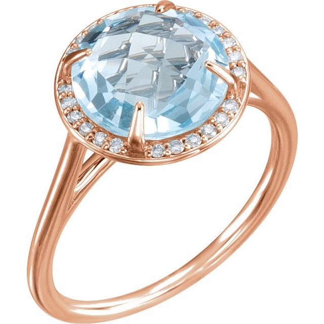 14K Rose Natural Sky Blue Topaz & 1/8 CTW Natural Diamond Ring