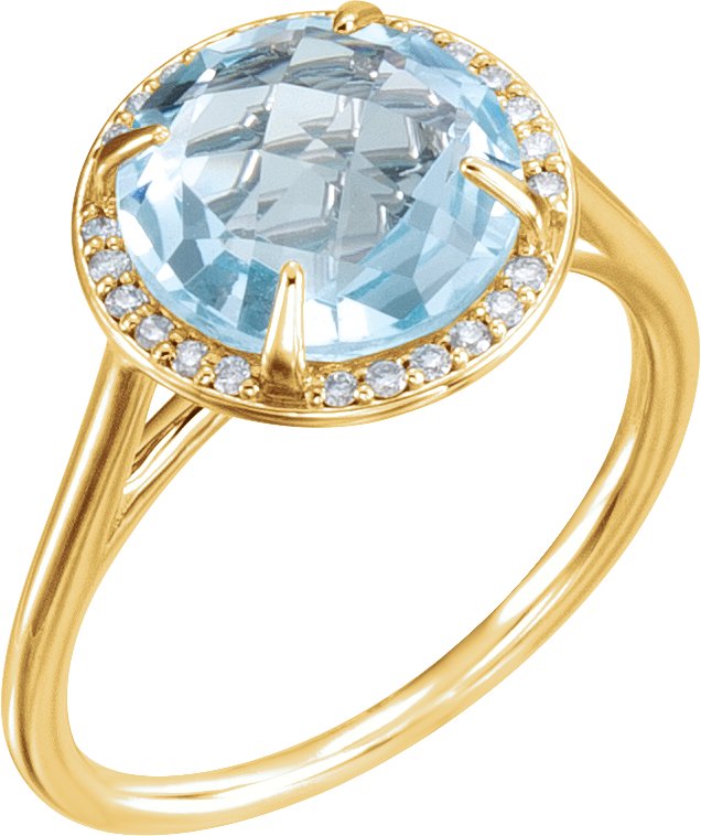 14K Yellow Natural Sky Blue Topaz & 1/8 CTW Natural Diamond Ring