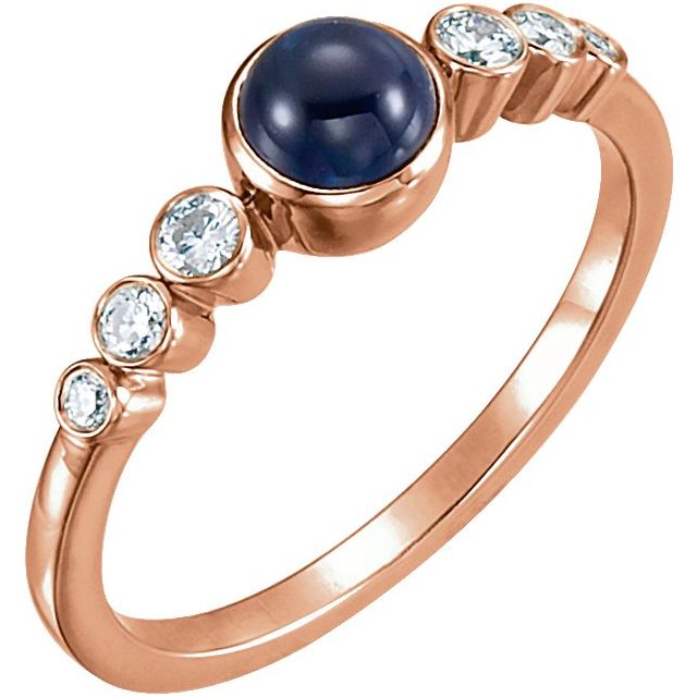 14K Rose Natural Blue Sapphire & 1/6 CTW Natural Diamond Bezel-Set Ring