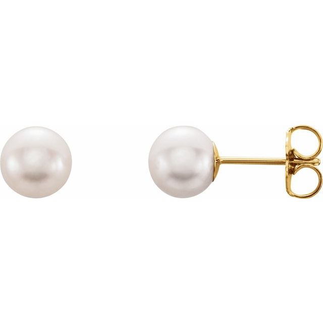 14K Yellow 6-6.5 mm Cultured White Freshwater Pearl Earrings