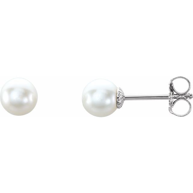 Sterling Silver 5-5.5 mm Cultured White Freshwater Pearl Earrings