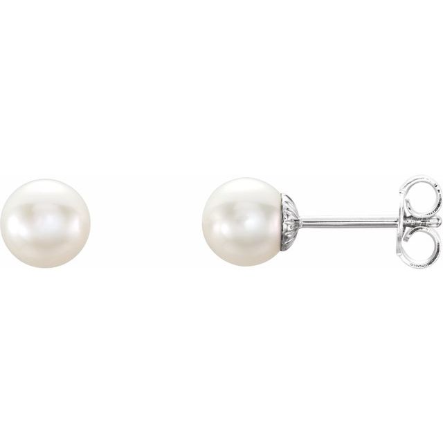 Sterling Silver 6-6.5 mm Cultured White Freshwater Pearl Earrings