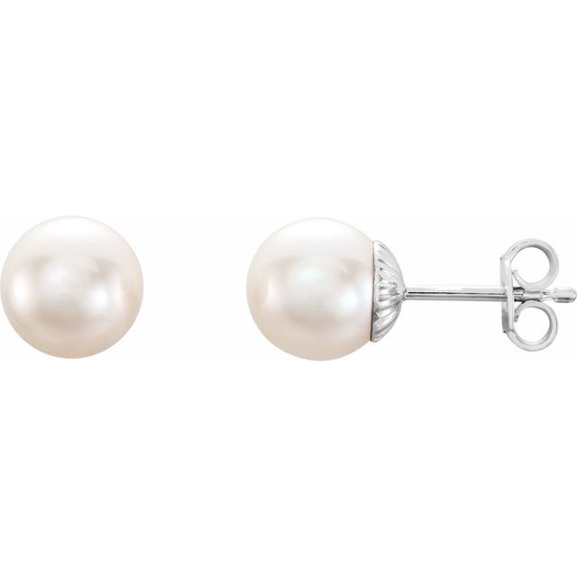 Sterling Silver 8-8.5 mm Cultured White Freshwater Pearl Earrings