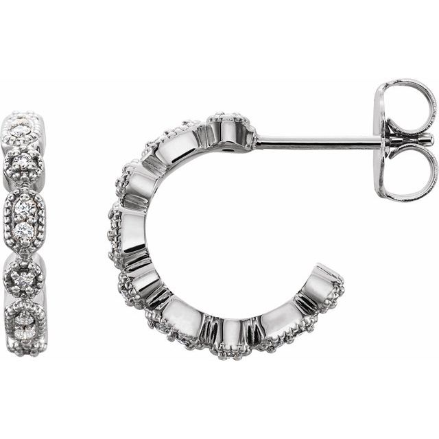 14K White 1/8 CTW Natural Diamond Hoop Earrings