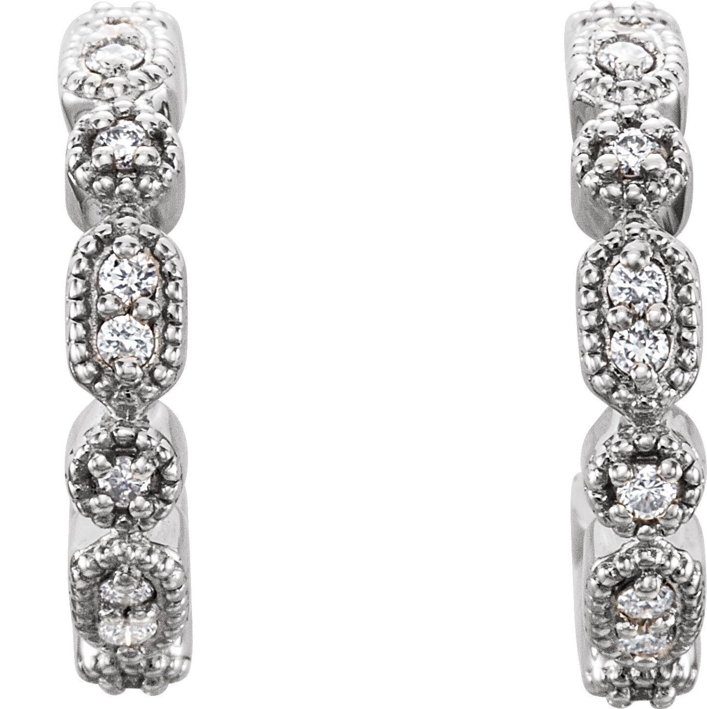 14K White 1/8 CTW Diamond Hoop Earrings