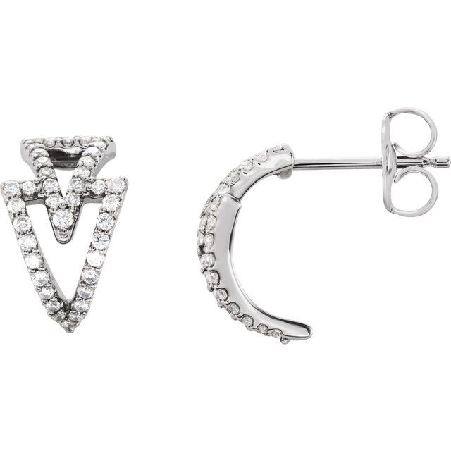 14K White 1/4 CTW Diamond Geometric Hoop Earrings