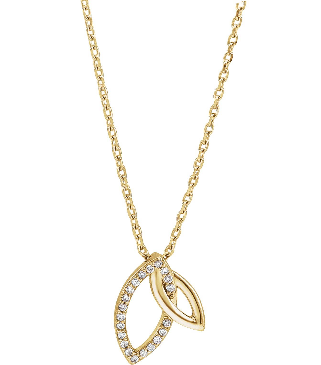 14K Yellow .05 CTW Natural Diamond Double Leaf 18" Necklace