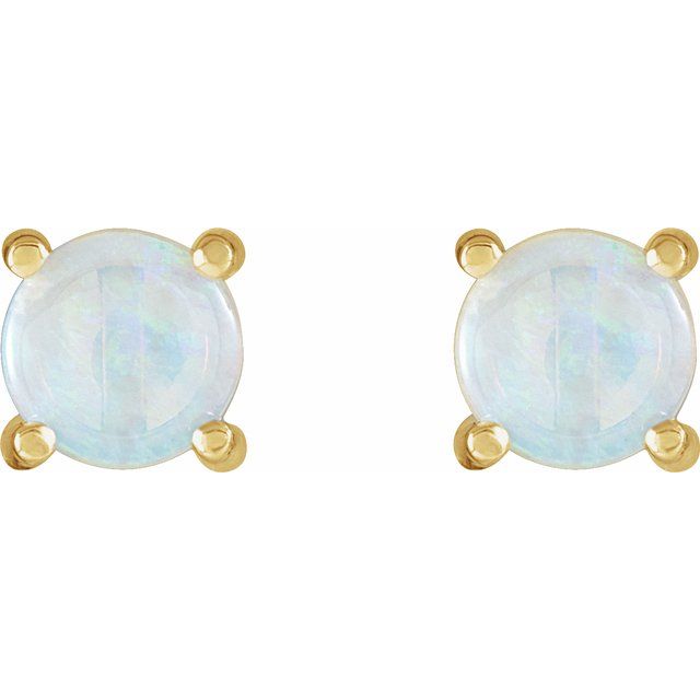 14K Yellow 6 mm Natural White Opal Earrings