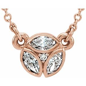14K Rose 3-Stone Marquise Diamond 16-18" Necklace
