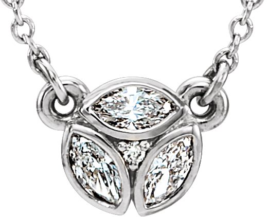 Sterling Silver 3 Stone Marquise Diamond 16 18 inch Necklace Ref. 12361361