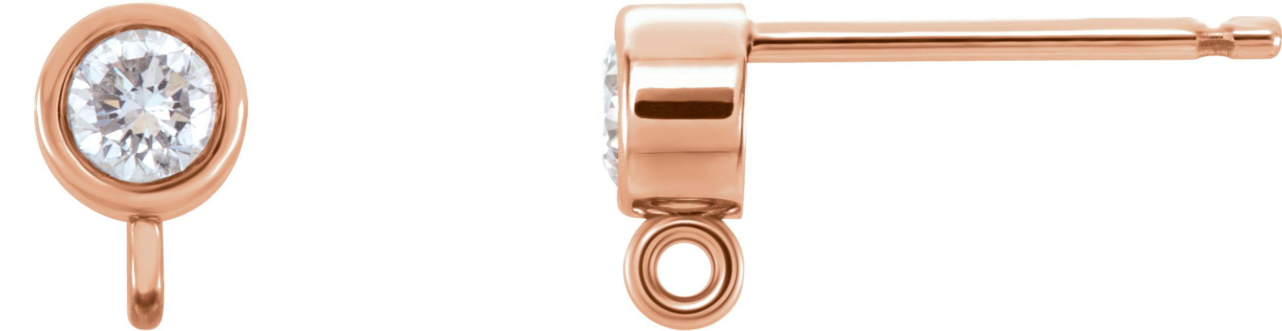 14K Rose .06 CTW Diamond Micro Bezel Earring Top 
