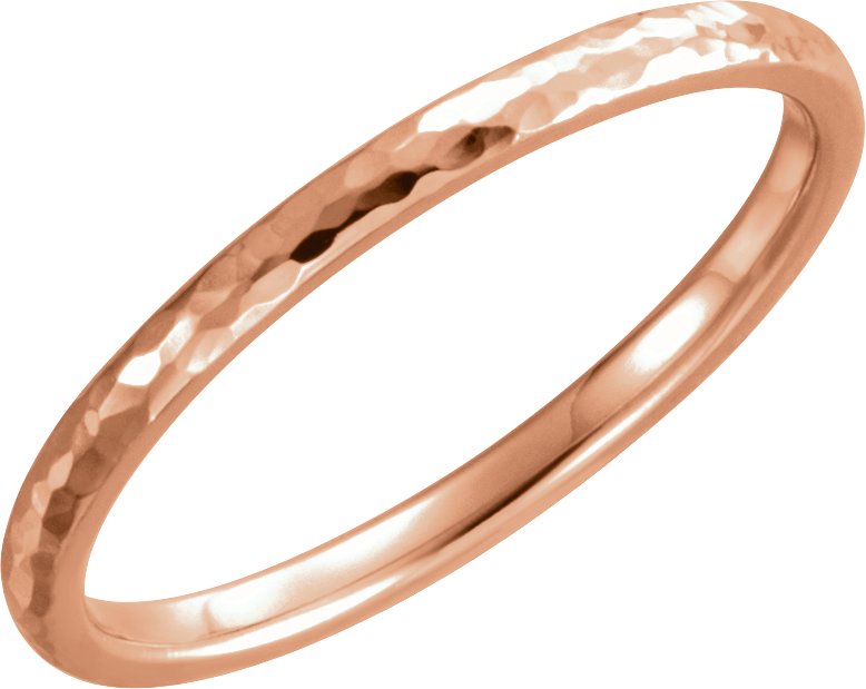 14K Rose 3 mm Half Round Band with Hammer Finish Size 6.5 