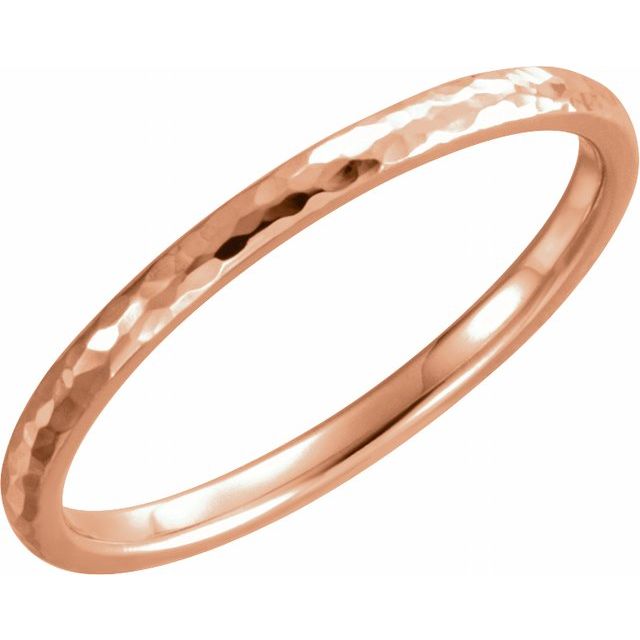 18K Rose 3 mm Half Round Band with Hammer Finish Size 6 