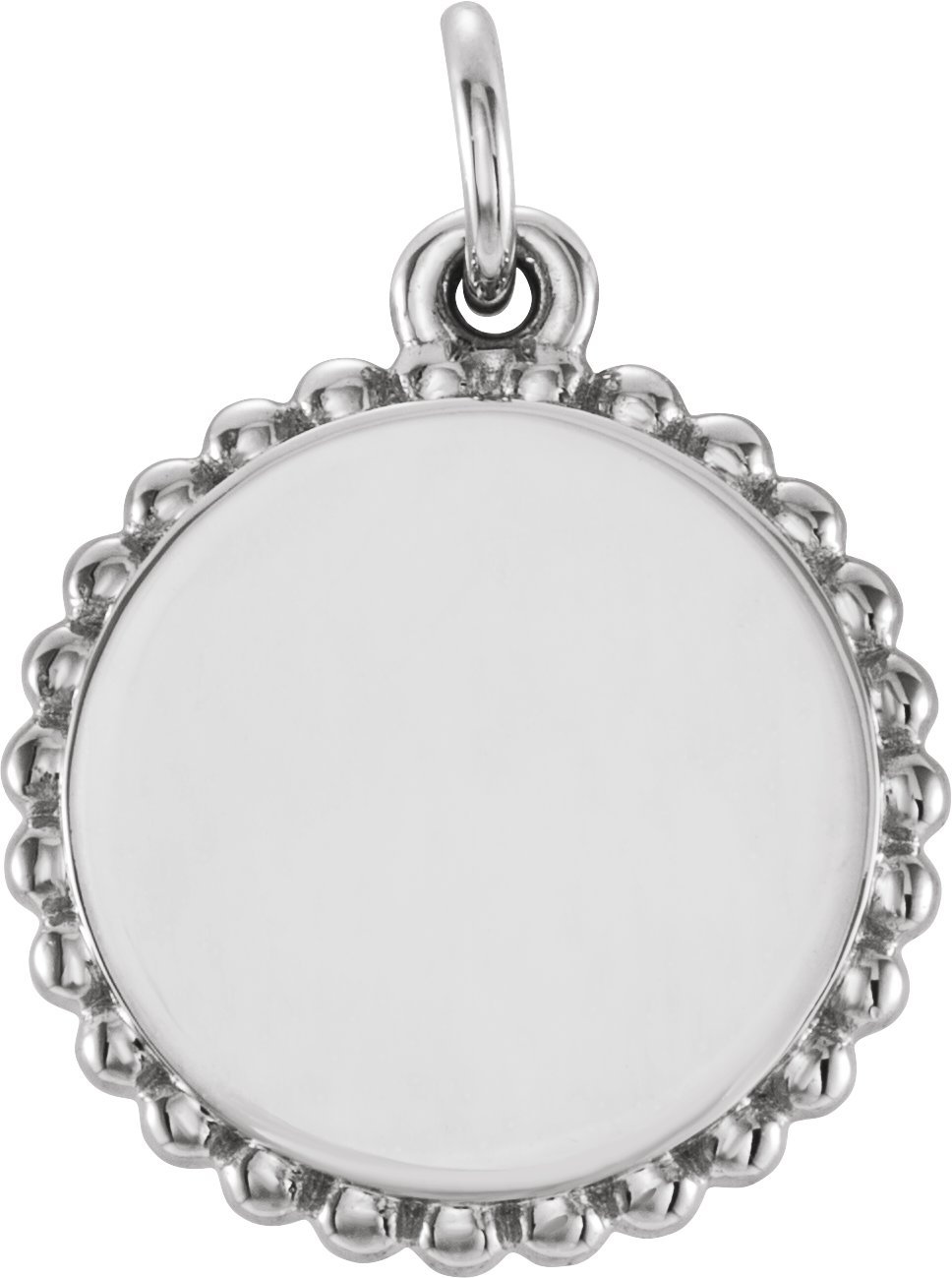 14K White Engravable Beaded Disc Pendant