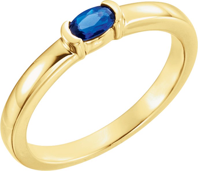 14K Yellow Chatham Created Blue Sapphire Oval Stackable Family Ring Ref 16267323