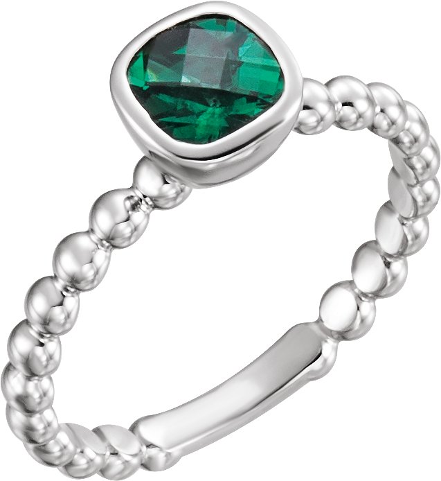 14K Yellow Chatham® Created Emerald Stackable Family Ring  