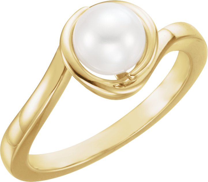 14K Yellow Cultured White Freshwater Pearl Ring