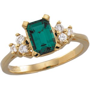 14K Yellow Lab-Grown Emerald & 1/6 CTW Diamond Ring