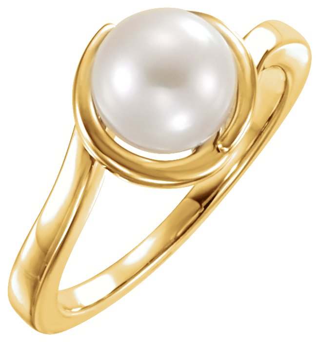 14K Yellow Cultured White Freshwater Pearl Ring<br>(Size 7)