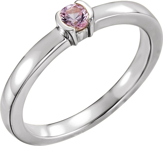 Sterling Silver Natural Pink Tourmaline Family Stackable Ring