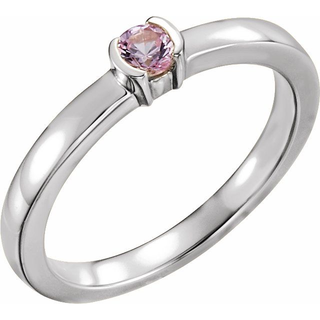 Sterling Silver Natural Pink Tourmaline Family Stackable Ring