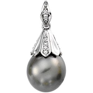 Tahitian Cultured Pearl and Diamond Pendant 11mm .1 CTW Ref 324333