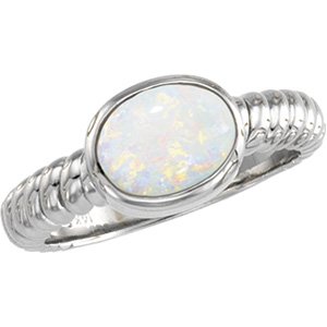 14K White Opal Rope Design Ring Ref 1971455