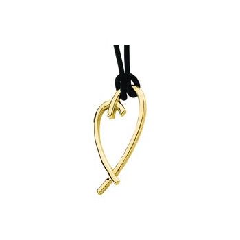 14K Yellow Heart Pendant on Black Leather 18 inch Cord Ref. 2504787