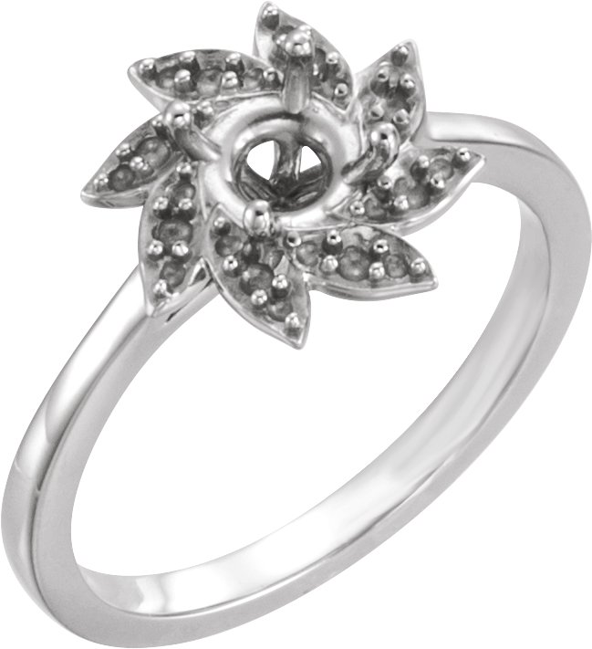 Sterling Silver 5.2 mm Round Floral Halo-Style Engagement Ring Mounting