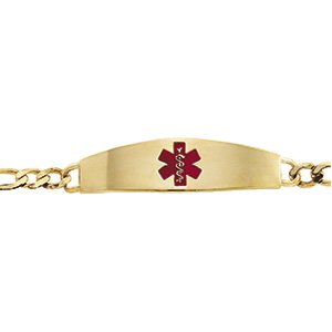 14K Yellow Medical Identification Red Enamel 8" Bracelet 