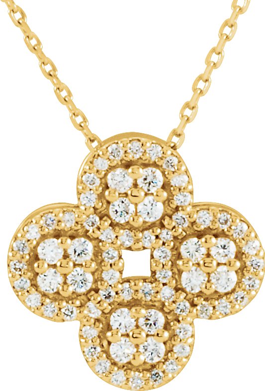 14K Yellow 1/2 CTW Natural Diamond Clover 18" Necklace