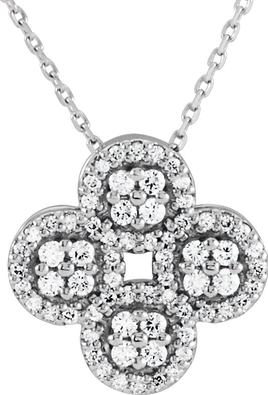 14K White 1/2 CTW Natural Diamond Clover 18 Necklace