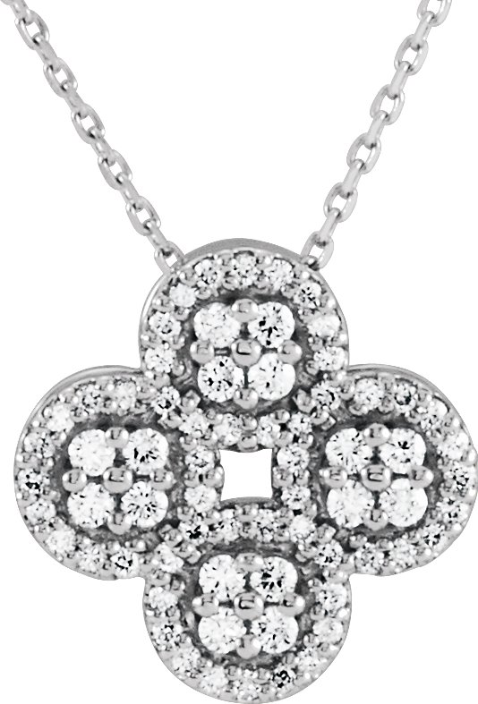 14K White 1/2 CTW Diamond Clover 18 Necklace