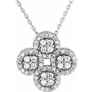 14K White 1/2 CTW Natural Diamond Clover 18" Necklace