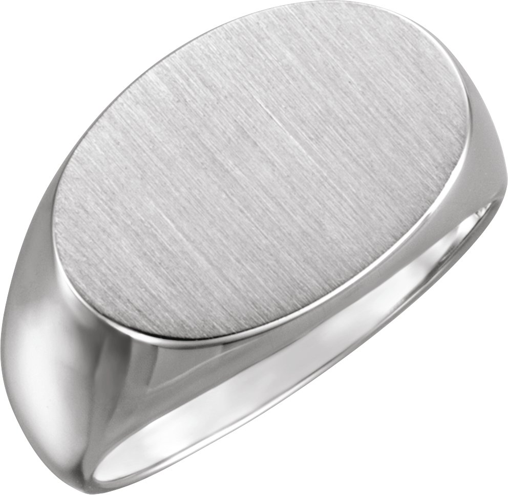 14K White 18x12 mm Oval Signet Ring