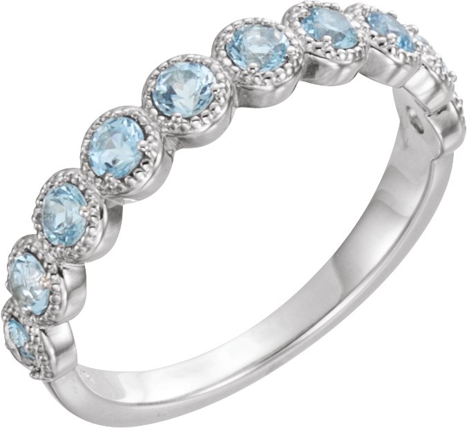 14K White Aquamarine Beaded Ring Ref 12485470