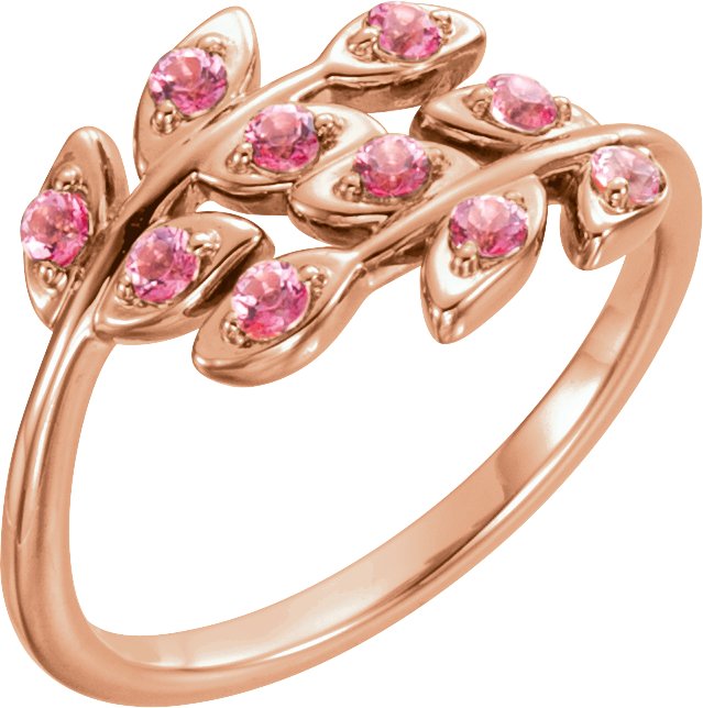 14K Rose Baby Pink Topaz Leaf Design Ring Ref 12477392