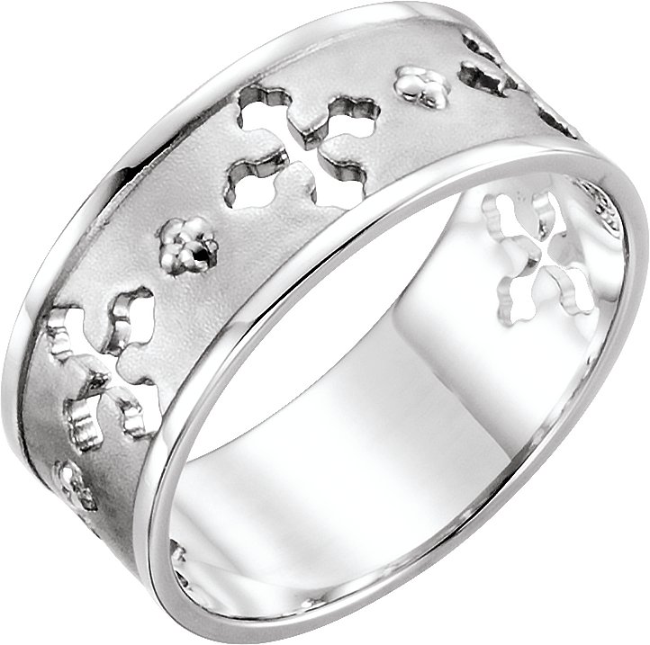 14K White Pierced Cross Ring